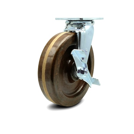 Service Caster 8 Inch High Temp Phenolic Swivel Caster with Roller Bearing and Brake SCC SCC-30CS820-PHRHT-TLB
